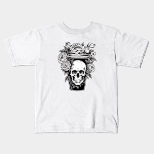 Coffee skull and flowers aesthetic Kids T-Shirt